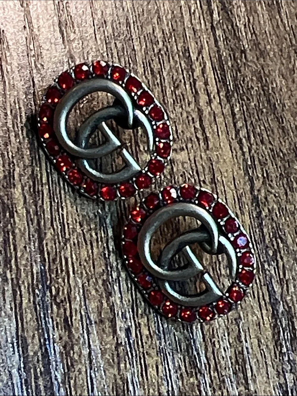 Interlocking Circle Red Crystal Stud Earrings